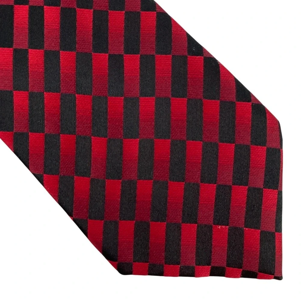 Zylos George Machado Necktie Mens OS Red Black Silk Checkerboard Tie 58